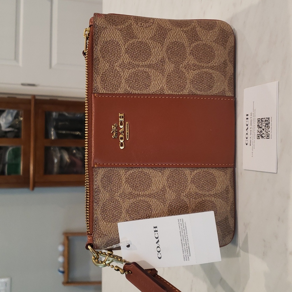 Coach NWT Tan and Brown Signature Wristlet